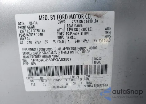 2015 Ford Explorer from USA, damaged, VIN 1FM5K8B89FGA03587